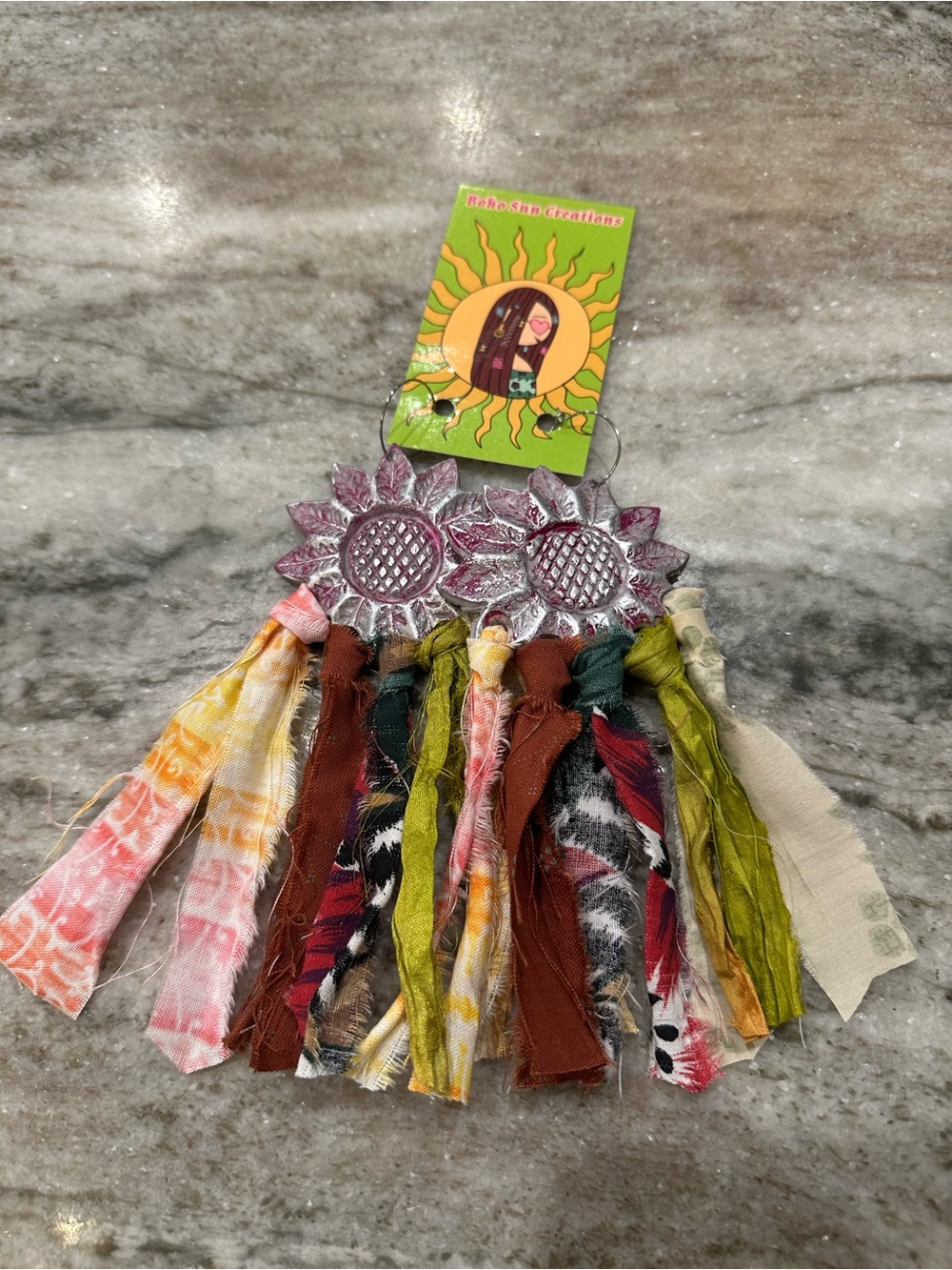 Boho Pink Sunflower Tassel Earrings for Kids